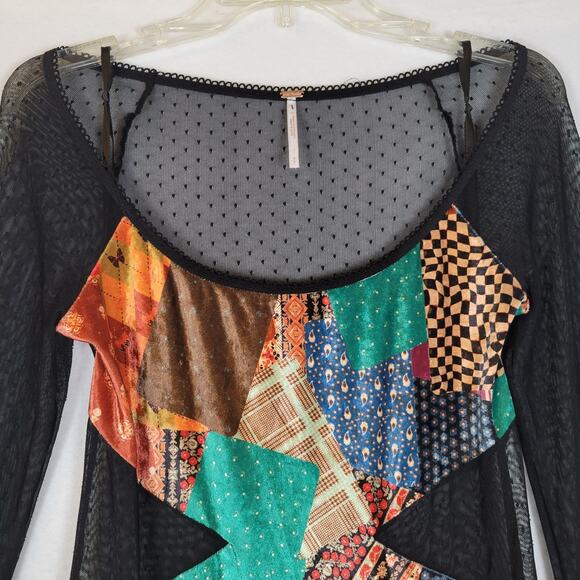Free People Womens Parker Patchwork Velvet Sheer Maxi Dress Size Small Black - Picture 3 of 10